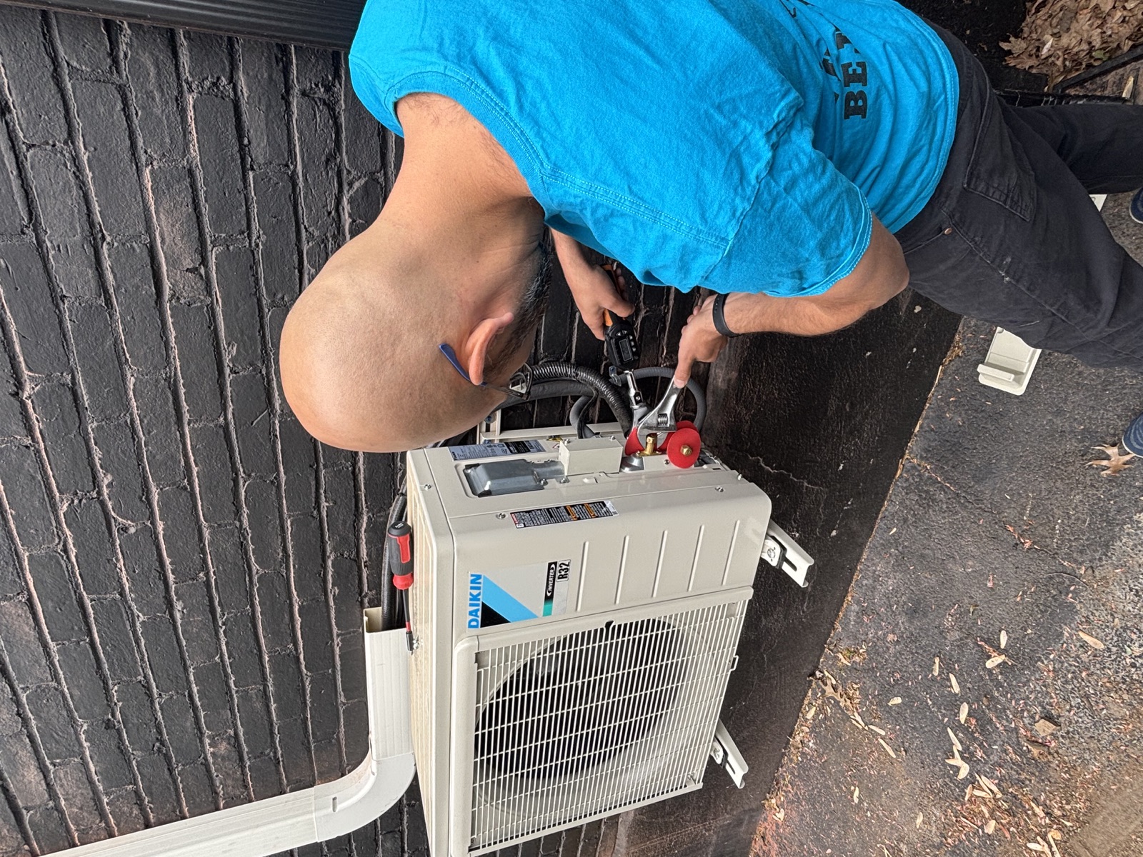 Torque wrench used on a ductless heat pump installation connection.