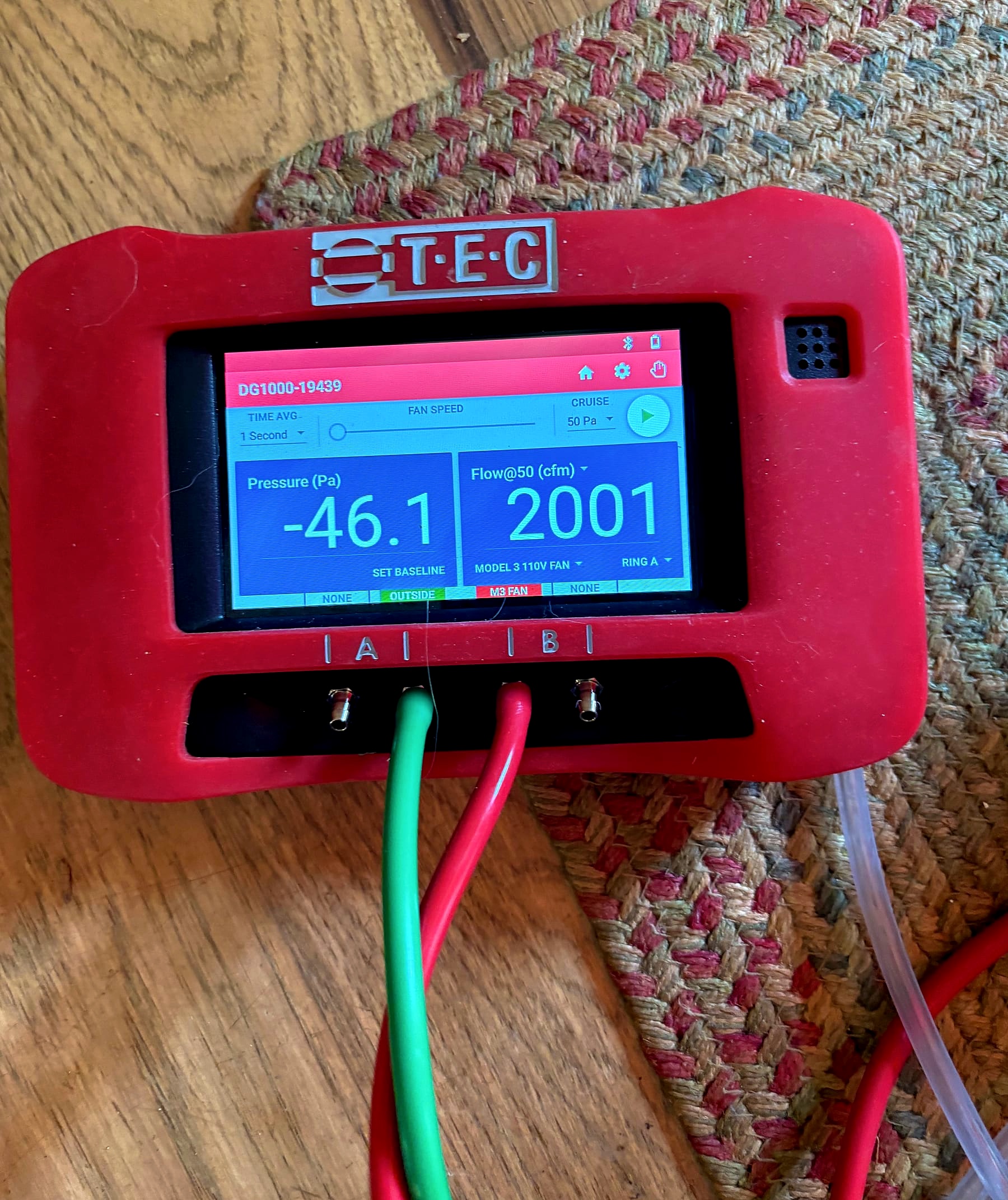 DG1000 pressure and airflow diagnostic gauge used during an OCD Performance Evaluation.